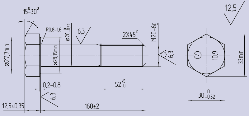 Болт крепления опорно-поворотного устройства (ОПУ) М20х160