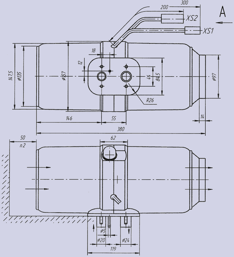 Отопитель Планар-4Д кабины крановщика - габаритный чертеж